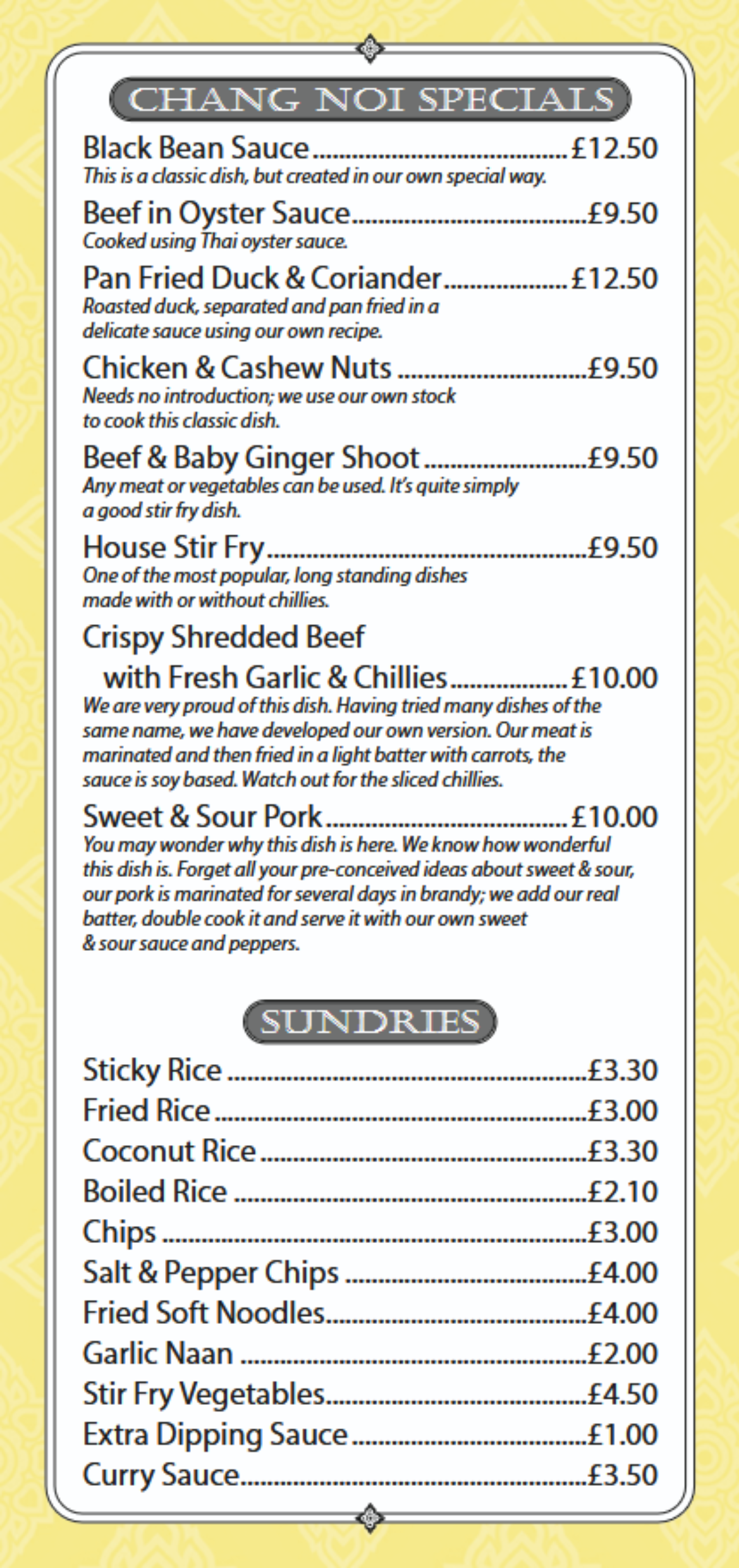Chang Noi Takeaway Menu
