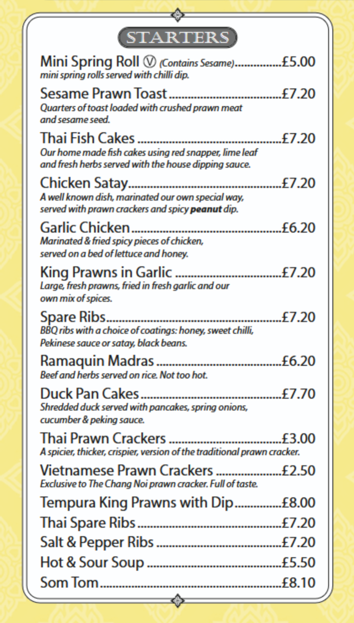 Chang Noi Takeaway Menu