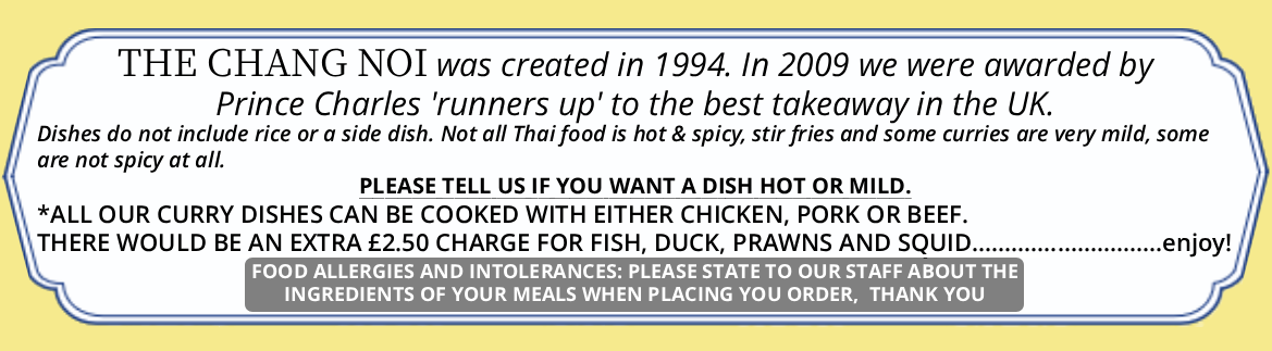 Chang Noi Takeaway Menu